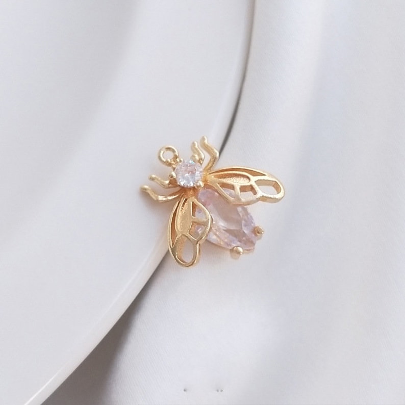4pcs CZ Paved bee Charm, Gold Plated Brass Earring Findings, shape cubic charm, Cubic zirconia pendant