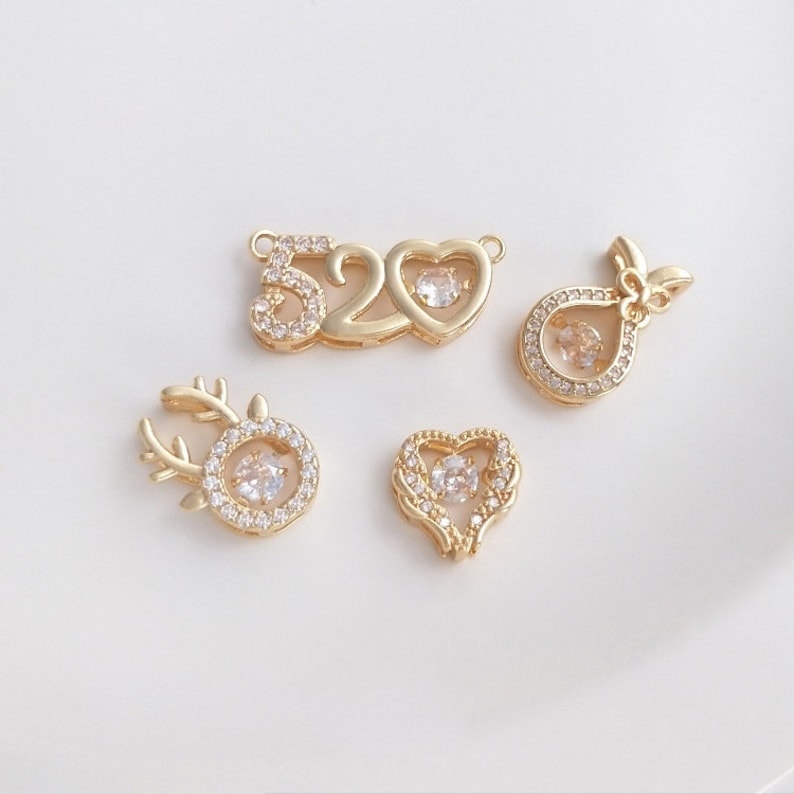 10pcs Heart CZ Pave Charm, CZ Zircon deer Pendant Charm, Jewelry Making, Material Craft Supplies