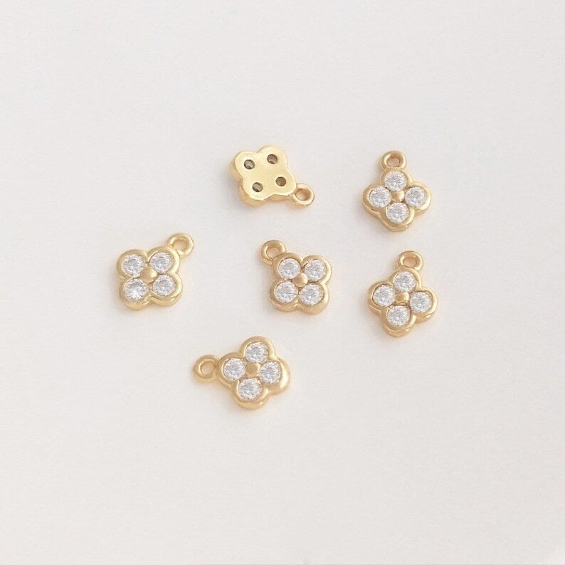 10pcs spacers clover CZ Pave Charm, four-leaf clover CZ Zircon Pendant Charm, Jewelry Making, Material Craft Supplies