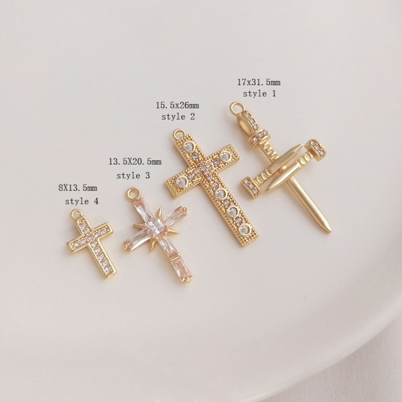 4pcs cross CZ Pave pin Charm, cross Pendant, Zircon cross Pendant, Jewelry Making, Material Craft Supplies, wholesale prices, Nickel free
