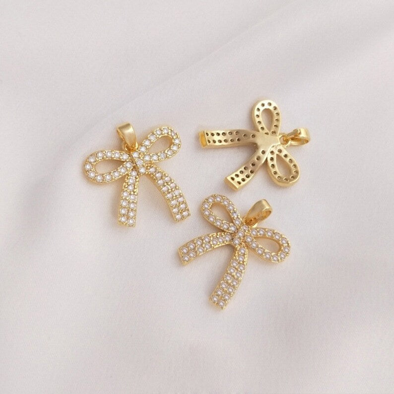 4pcs CZ Pave bow tie pendant, bow tie Charm, 20X19.5mm Zircon Jewelry Making, Material Craft Supplies, Nickel free