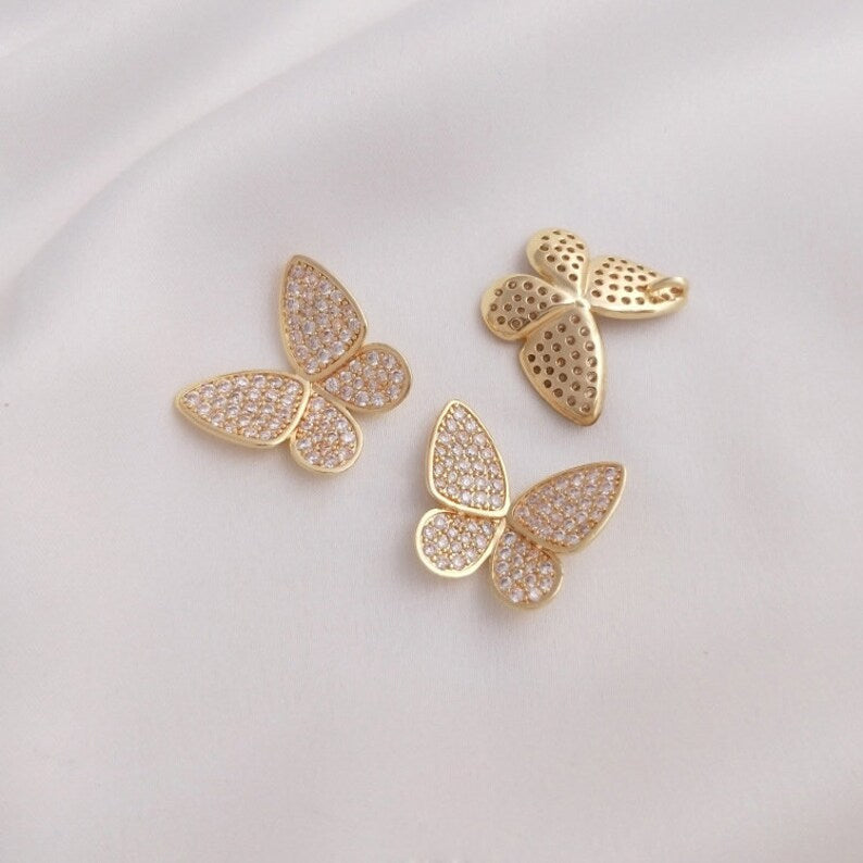 4pcs CZ Pave butterfly Charm Pendant, Zircon butterfly Connector, Jewelry Making, Material Craft Supplies