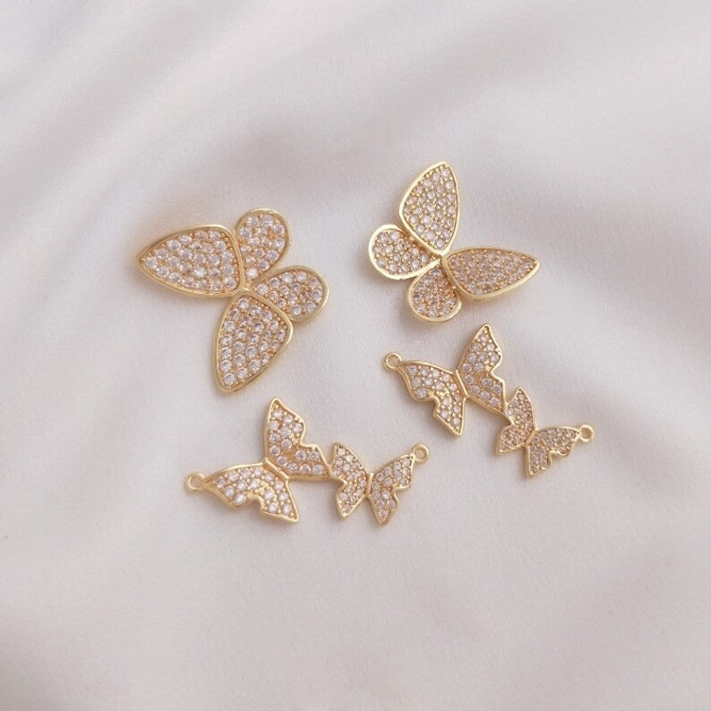4pcs CZ Pave butterfly Charm Pendant, Zircon butterfly Connector, Jewelry Making, Material Craft Supplies