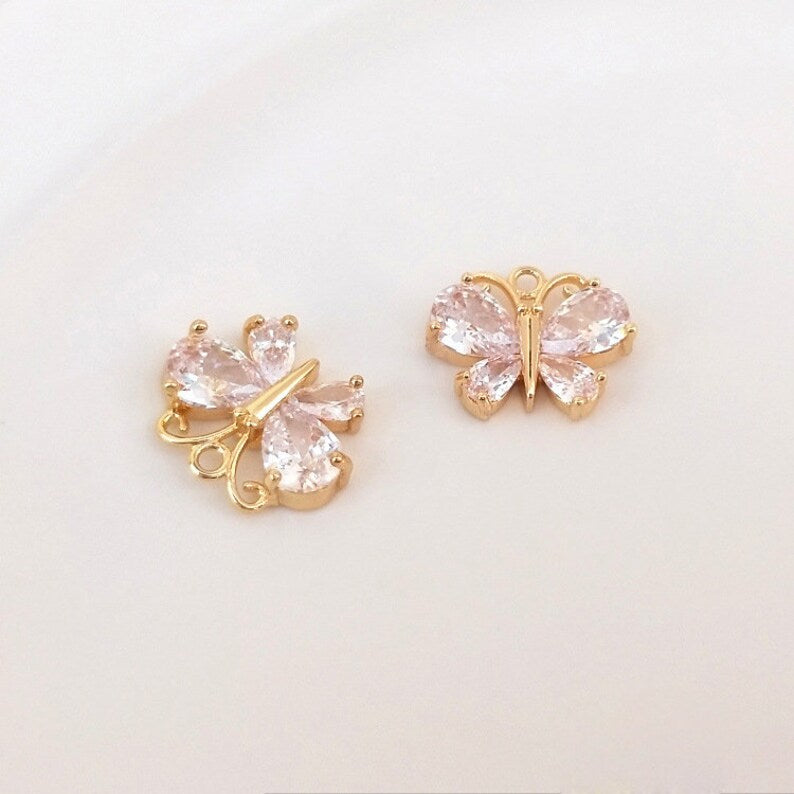 4pcs Butterfly cz pave charm, bracelet necklace pendant, brass gold plated, pave charm, Butterfly Material Craft Supplies