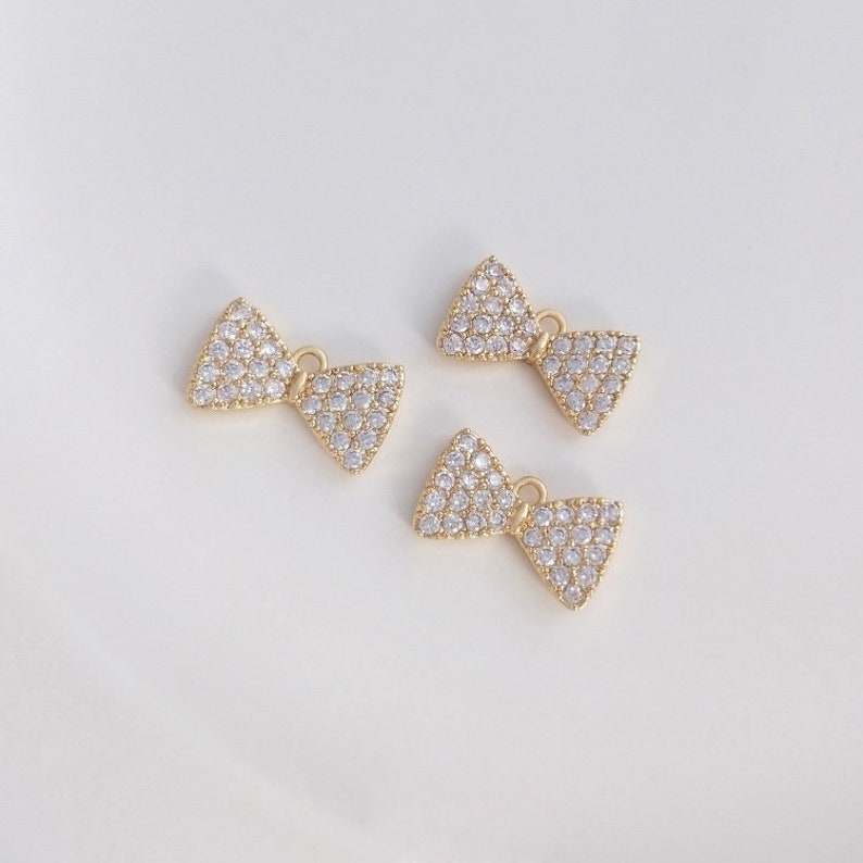 4pcs bow tie CZ Pave pendant Charm, bow tie crown, Zircon Jewelry Making, Nickel free