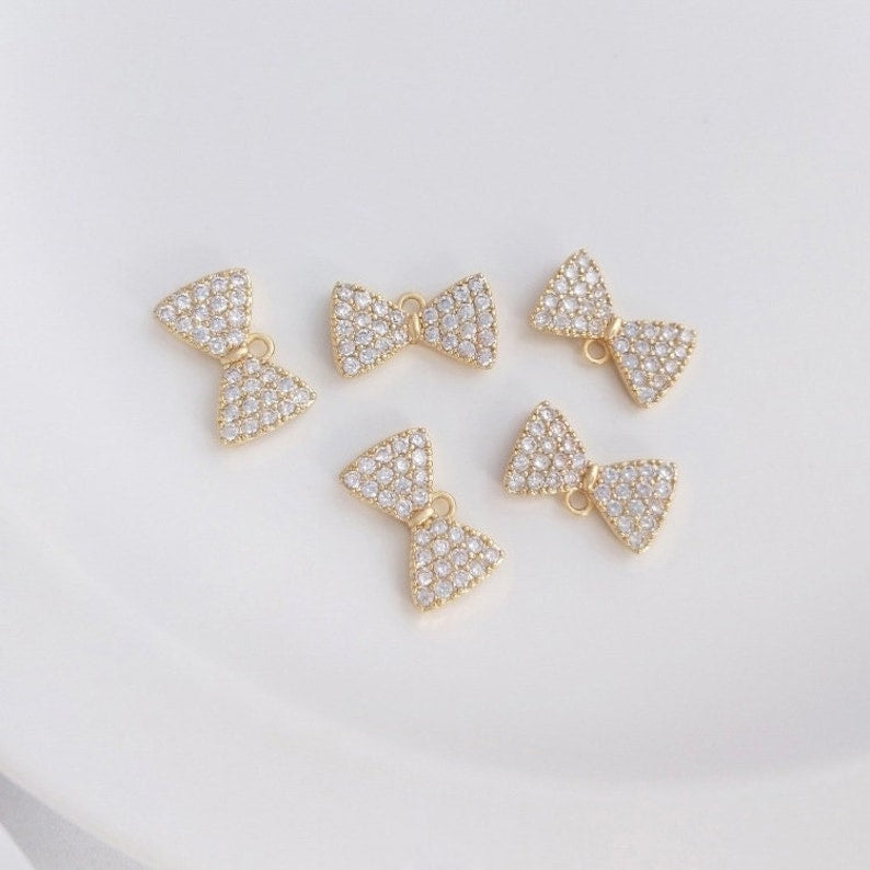 4pcs bow tie CZ Pave pendant Charm, bow tie crown, Zircon Jewelry Making, Nickel free