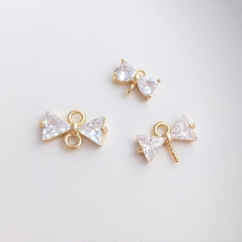 10pcs bow CZ Pave Charm, bow Zircon Connector, Zircon Jewelry Making, Material Craft Supplies