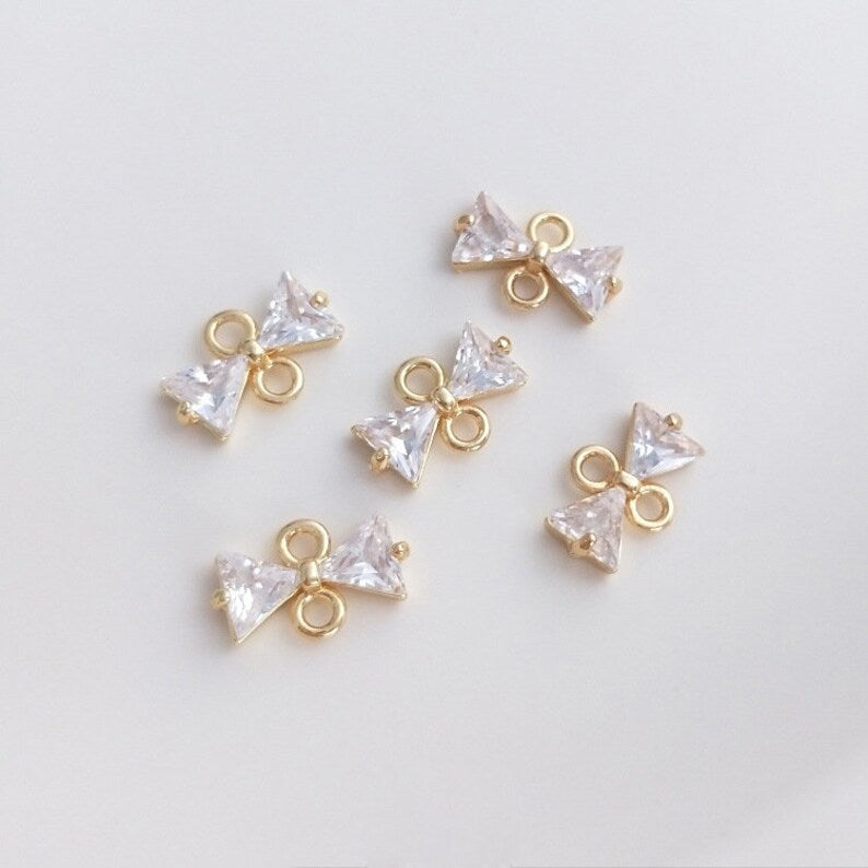 10pcs bow CZ Pave Charm, bow Zircon Connector, Zircon Jewelry Making, Material Craft Supplies