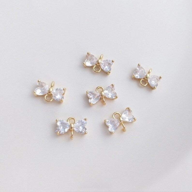 10pcs bow CZ Pave Charm, bow Zircon Connector, Zircon Jewelry Making, Material Craft Supplies