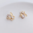 4pcs CZ Paved bee Charm, Gold Plated Brass Earring Findings, shape cubic charm, Cubic zirconia pendant