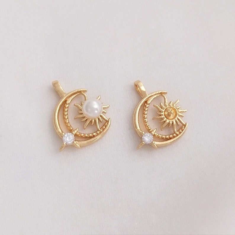 10pcs stars, moon, sun and moon, beads trays cz pave pendant charm, brass gold plated necklace pendant, pave charm