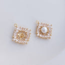 10pcs flower pearl trays, pearl settings, CZ Pave Charm, CZ Zircon snowflake Pendant Charm, Jewelry Making