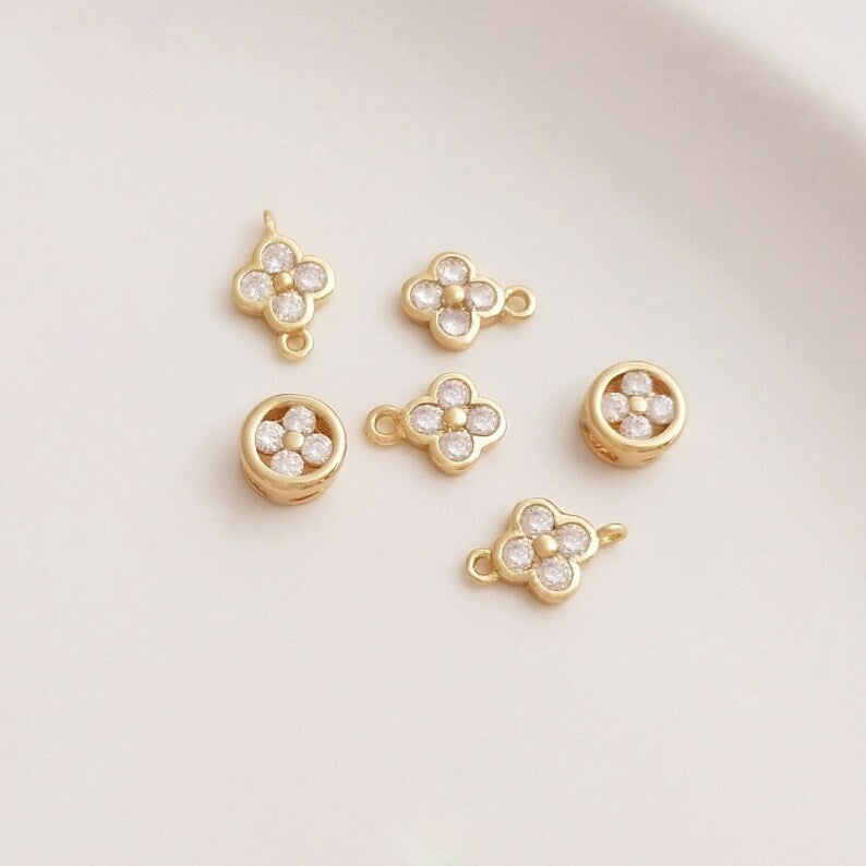 10pcs spacers clover CZ Pave Charm, four-leaf clover CZ Zircon Pendant Charm, Jewelry Making, Material Craft Supplies