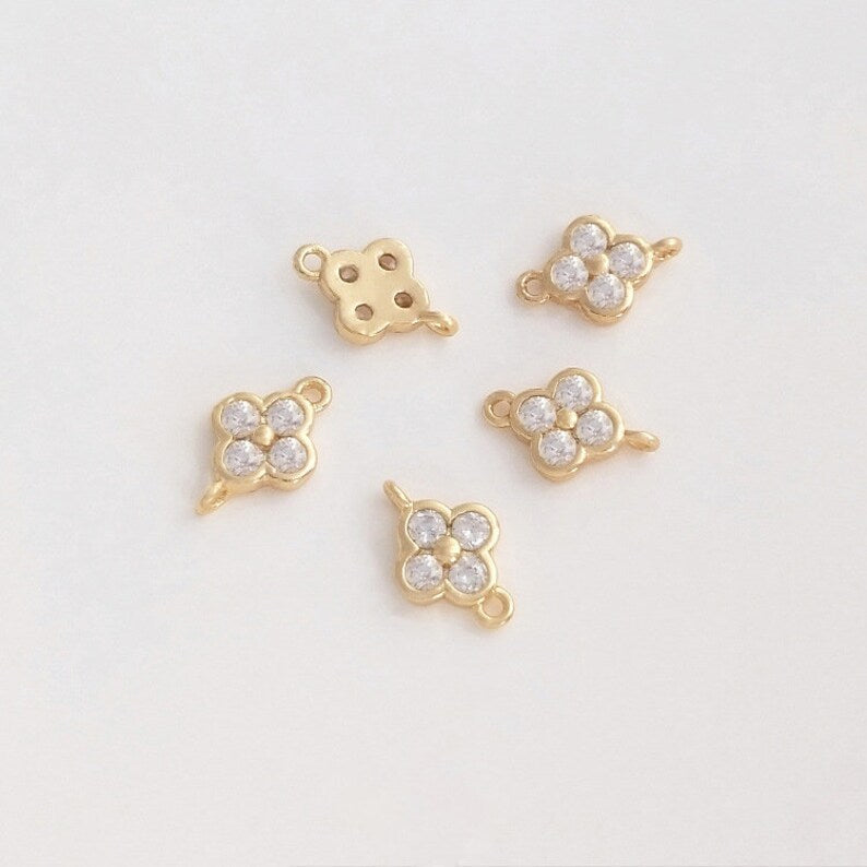 10pcs spacers clover CZ Pave Charm, four-leaf clover CZ Zircon Pendant Charm, Jewelry Making, Material Craft Supplies