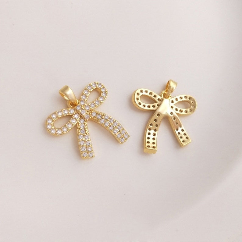 4pcs CZ Pave bow tie pendant, bow tie Charm, 20X19.5mm Zircon Jewelry Making, Material Craft Supplies, Nickel free