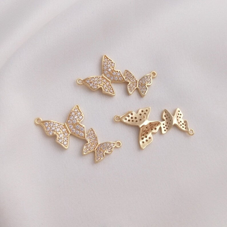 4pcs CZ Pave butterfly Charm Pendant, Zircon butterfly Connector, Jewelry Making, Material Craft Supplies