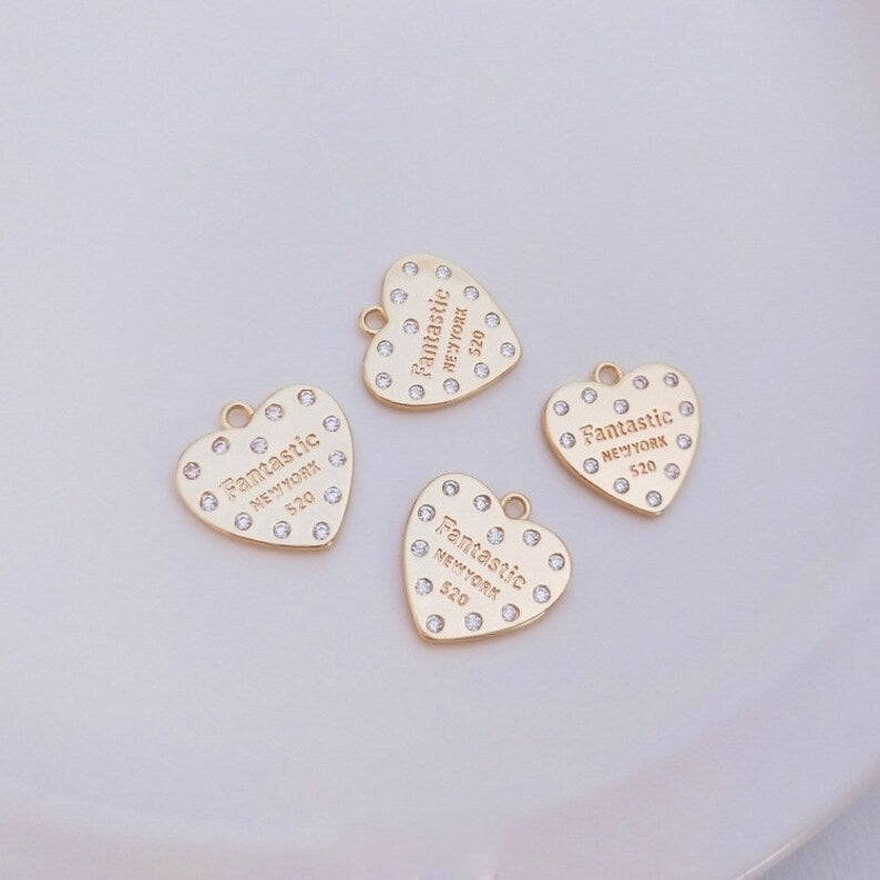 4pcs English alphabet CZ Pave pendant Charm, Heart crown, Zircon Jewelry Making, Nickel free