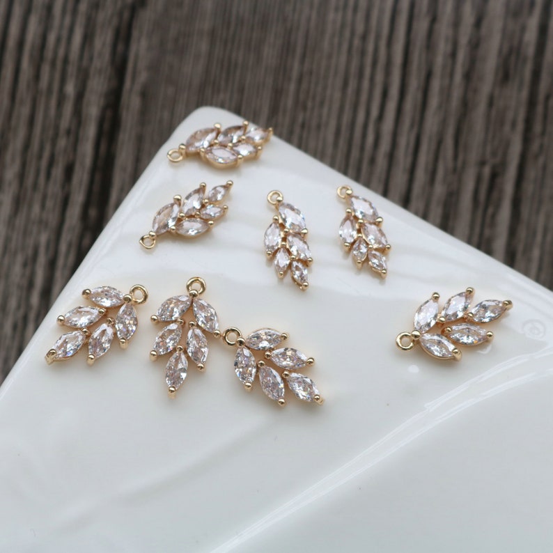 10pcs Leaves CZ Pave Charm , Zircon Leaves Pendant, Jewelry Making, DIY earrings necklace pendant Jewelry Making