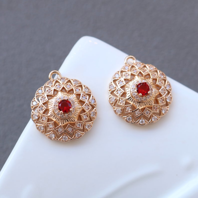 10pcs round, oval cz pave pendant charm, brass gold plated necklace pendant, pave charm