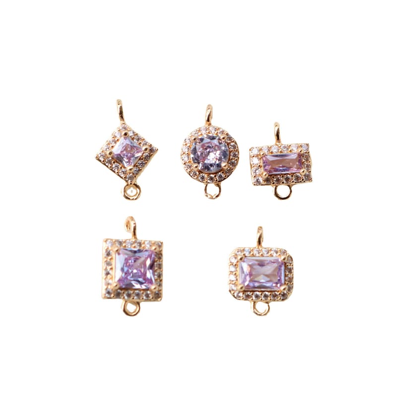10pcs round, rectangular, square CZ Pave Charm, CZ Zircon Connector Pendant Charm, Jewelry Making, Material Craft Supplies