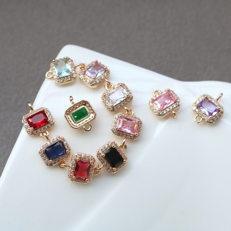 10pcs round, rectangular, square CZ Pave Charm, CZ Zircon Connector Pendant Charm, Jewelry Making, Material Craft Supplies
