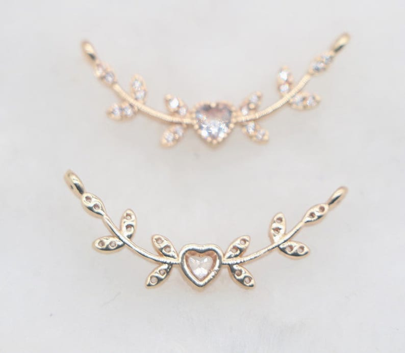 10pcs Heart cz pave charm, 10x30mm Heart pendant, pave Snowflake charm, gold plated over brass