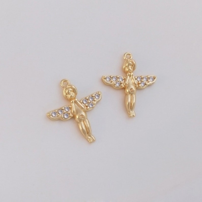 10pcs cz pave little angel charm pendant, 14.5x17.5mm brass gold plated bracelet necklace pendant, little angel pave charm
