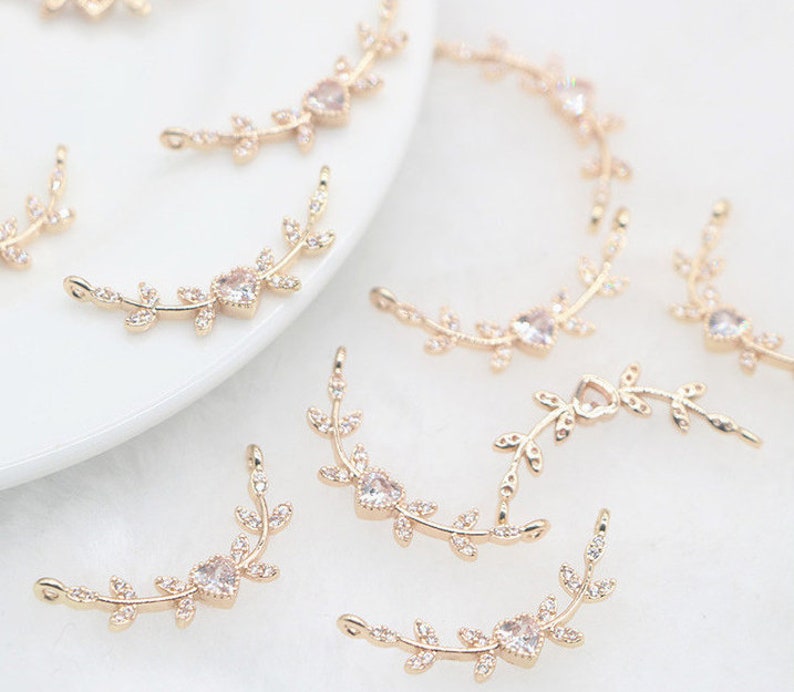 10pcs Heart cz pave charm, 10x30mm Heart pendant, pave Snowflake charm, gold plated over brass