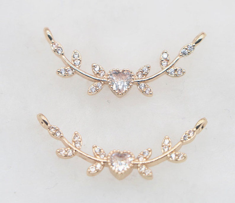 10pcs Heart cz pave charm, 10x30mm Heart pendant, pave Snowflake charm, gold plated over brass
