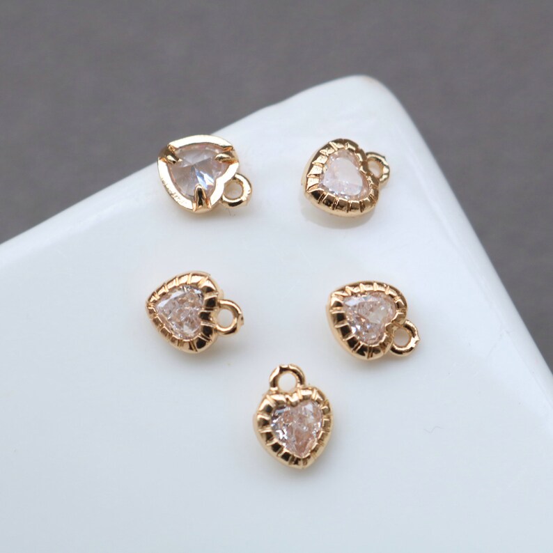 10pcs heart Glass Charm Pendant, 5mm CZ Pave Charm, heart Zircon ball Pendant, 15*22mm Jewelry Making, Material Craft Supplies