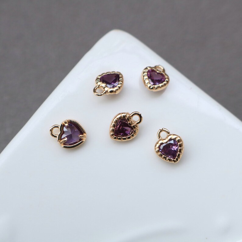 10pcs heart Glass Charm Pendant, 5mm CZ Pave Charm, heart Zircon ball Pendant, 15*22mm Jewelry Making, Material Craft Supplies