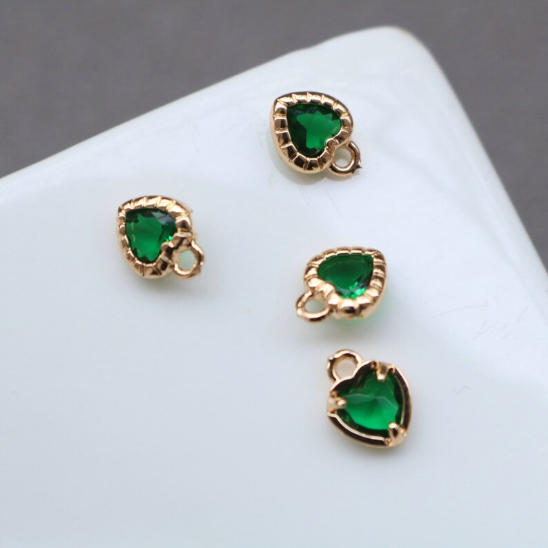 10pcs heart Glass Charm Pendant, 5mm CZ Pave Charm, heart Zircon ball Pendant, 15*22mm Jewelry Making, Material Craft Supplies