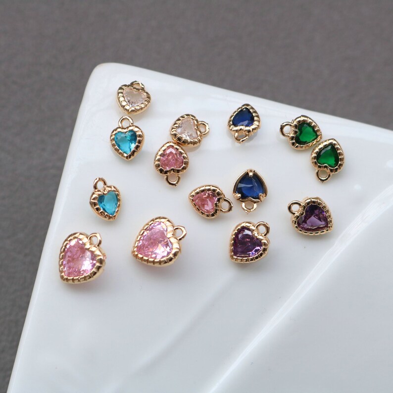 10pcs heart Glass Charm Pendant, 5mm CZ Pave Charm, heart Zircon ball Pendant, 15*22mm Jewelry Making, Material Craft Supplies