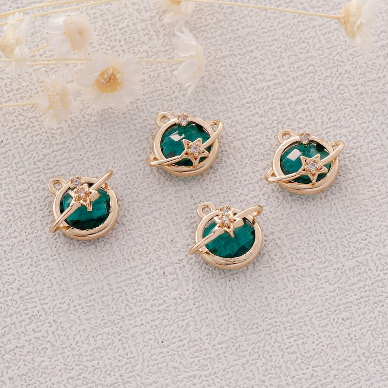 10pcs Gold Plated Planet Charm Pendant Glass Planet Charm
