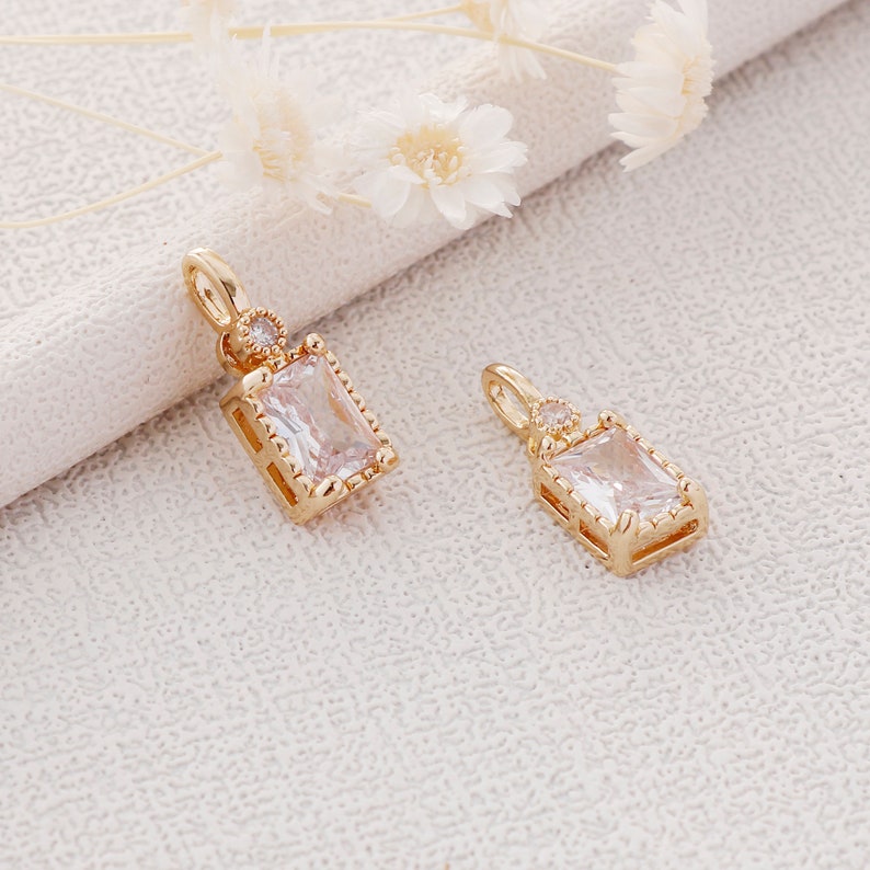 10pcs Gold Plated Zircon Charm,Gold Initial Charm,Tiny cz Pendant,cz Pave Charm, Clear, Wholesale