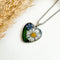 April birth month flower necklace, Daisy and forget me not pressed flowers necklace, Heart resin pendant, Unique birthday gift for her