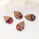 4pcs Epoxy Resin Pendants, Teardrop Translucent White Resin Findings, Wood and Resin Pendant, Color Blocked, Teardrop Charm