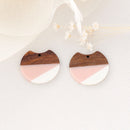 4pcs Epoxy Resin Pendants, Semi Translucent White Resin Findings, Wood and Resin Pendant, Color Blocked, Large Round Charm