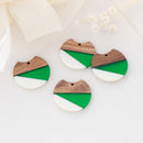 4pcs Epoxy Resin Pendants, Semi Translucent White Resin Findings, Wood and Resin Pendant, Color Blocked, Large Round Charm