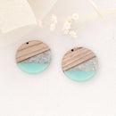 4pcs Epoxy Resin Pendants, Round Circle ranslucent White Resin Findings, Wood and Resin Pendant, Color Blocked, Large Round Charm
