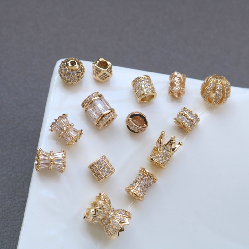 10pcs CZ Pave beads, zircon bracelet beads Charm Pendant, crystal Pave Charm, zircon Spacer Beads Round