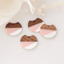 4pcs Epoxy Resin Pendants, Semi Translucent White Resin Findings, Wood and Resin Pendant, Color Blocked, Large Round Charm