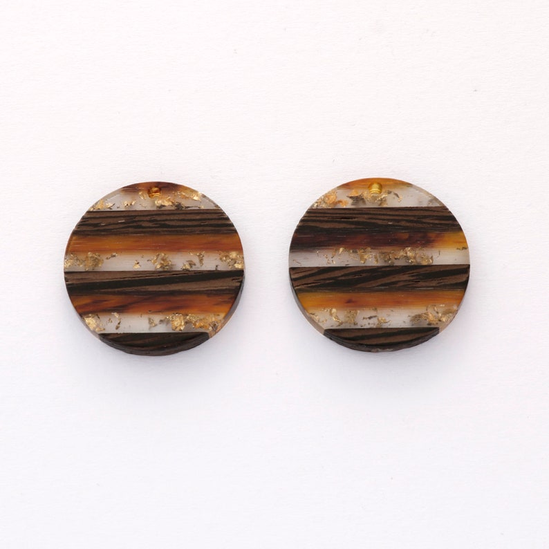4pcs Epoxy Resin Pendants, Round Circle ranslucent White Resin Findings, Wood and Resin Pendant, Color Blocked, Large Round Charm