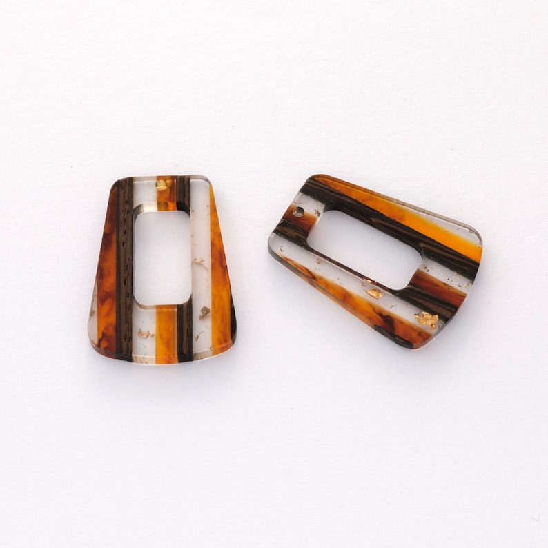 4pcs Epoxy Resin Pendants, Semi Translucent White Resin Findings, Wood and Resin Pendant, Color Blocked, Large Trapezoid Charm