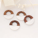 4pcs Epoxy Resin Pendants, Semi Translucent White Resin Findings, Wood and Resin Pendant, Color Blocked, Large Round Charm