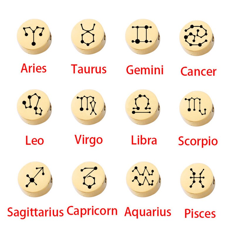 5pcs Stainless Steel Constellations Charm,Gold Initial Charm,Vermeil Letter Pendant,Gold Initial Charms,Round Bead Charm