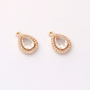 10pcs Gold Plated Teardrop Zircon Charm, cz Pave Teardrop Pendant, Jewelry Making Materials