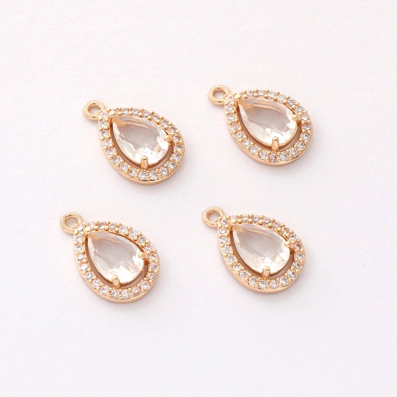 10pcs Gold Plated Teardrop Zircon Charm, cz Pave Teardrop Pendant, Jewelry Making Materials