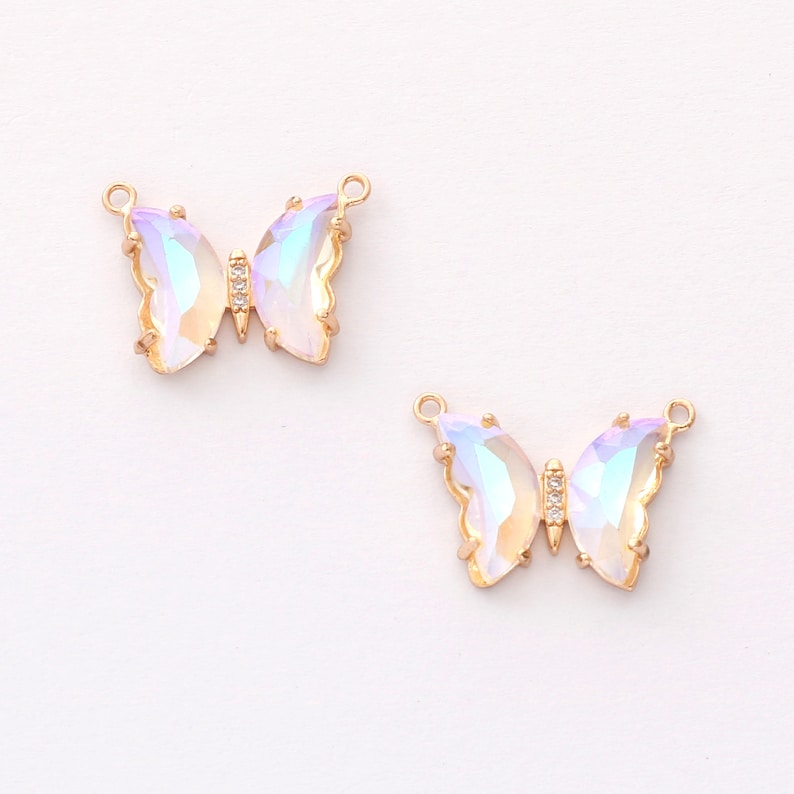 6pcs Iridescent Two Tone Gradient Colorful Glass Butterfly Charm, Ombre Glass Butterfly Connector,Jewelry Making Materials, Wholesale