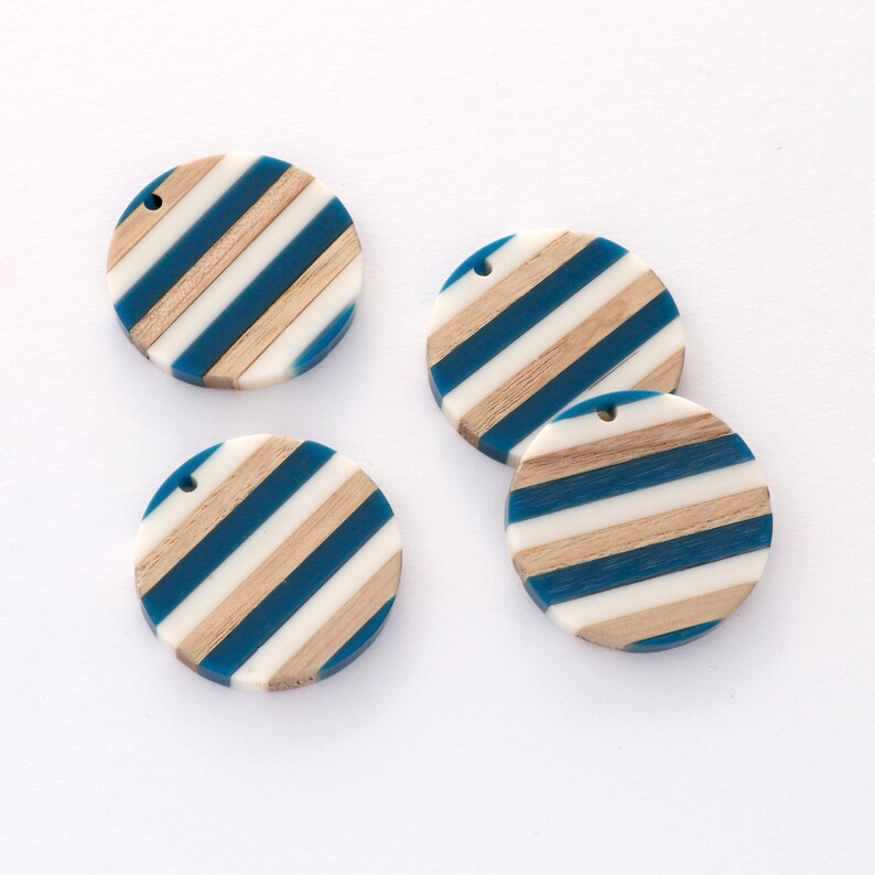 4pcs Epoxy Resin Pendants, Round Circle ranslucent White Resin Findings, Wood and Resin Pendant, Color Blocked, Large Round Charm